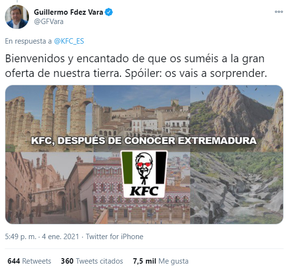 KFC involucra al presidente de Extremadura en su última acción en redes sociales - Just Retail