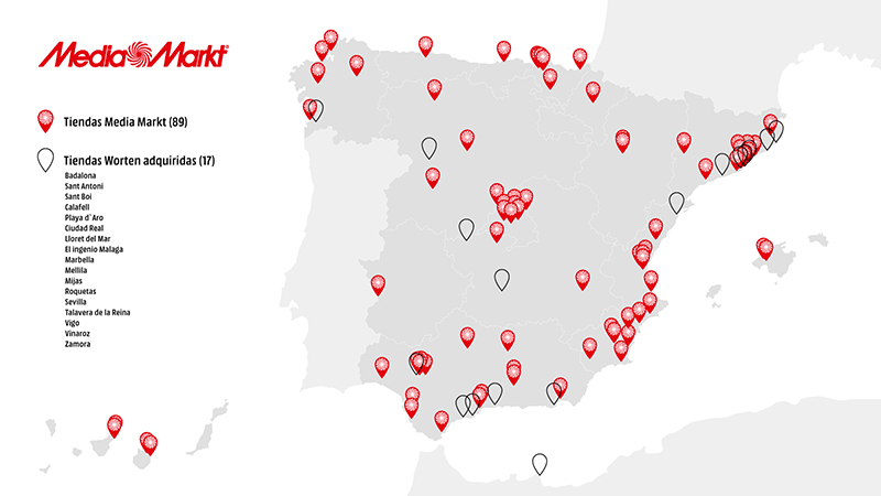 MediaMarkt adquiere 17 tiendas Worten en España mapa - Just Retail